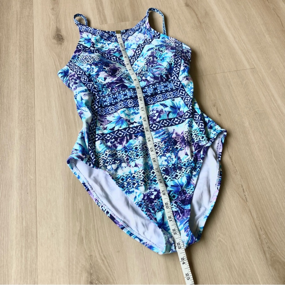 Tommy Bahama One Piece Swimsuit Blue Purple Floral size 8 - Picture 6 of 10